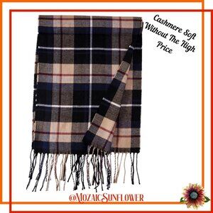 Tartan Fringe Hem Beige Blue Burgundy Shades Soft Scarf Shawl